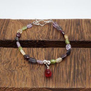 7 Inch 925 Sterling Silver Peridot Citrine Garnet Amethyst Stones Bracelet
